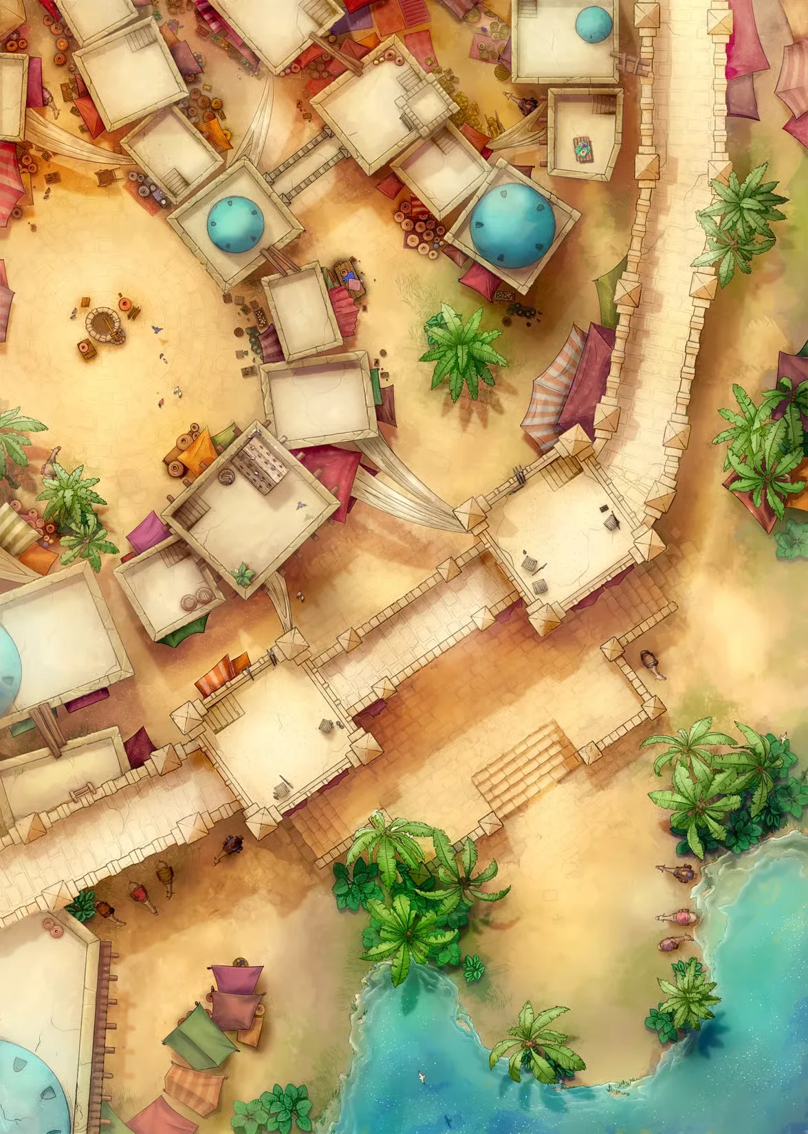 illustration of a walled oasis city