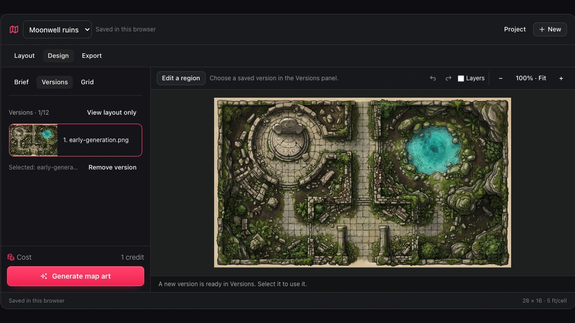 Our map workspace Versions panel showing generated and locally edited images